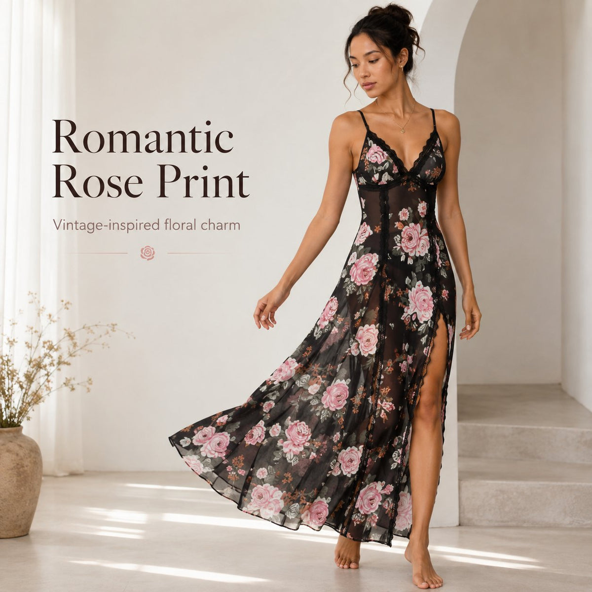 🌹✨ Sheer Floral Maxi Dress – Elegant, Flowy & Effortlessly Feminine 💃🌸