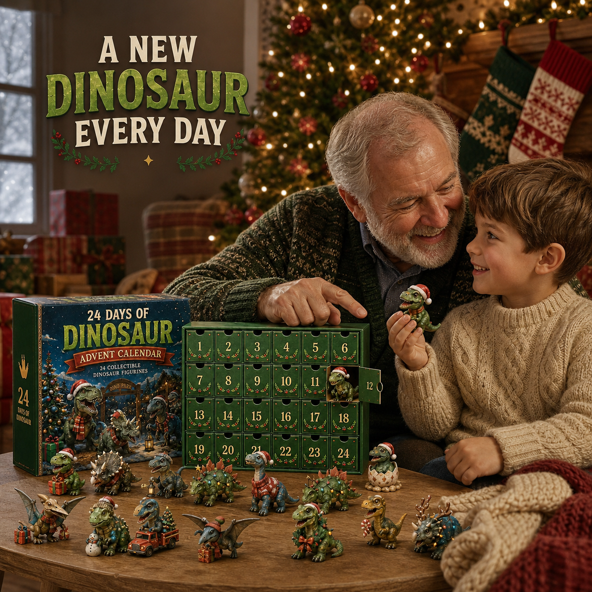 🦖24 Days of Dinosaur Christmas Advent Calendar – 24 Collectible Dino Figurines Holiday Surprises