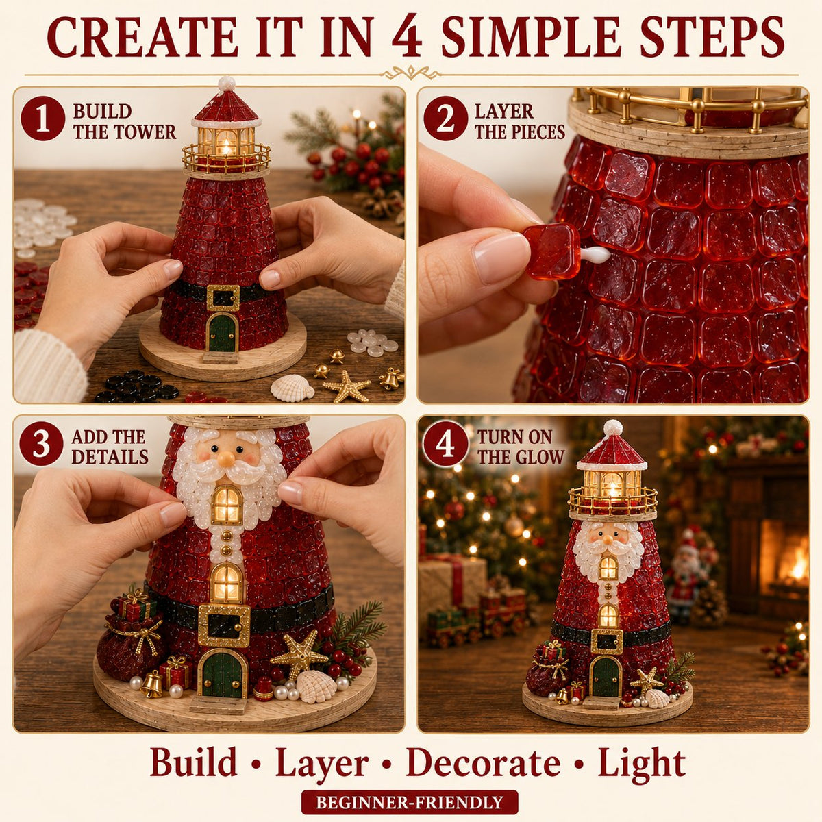 🎄✨DIY Lighted Christmas Lighthouse Kit Handmade Sea Glass Craft Gift💕