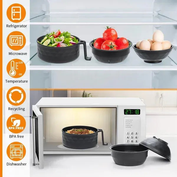 🔥 5-Piece Wheat Straw Ramen Bowl Draining Design Microwave Safe Noodle Cooke with Chopsticks🍜