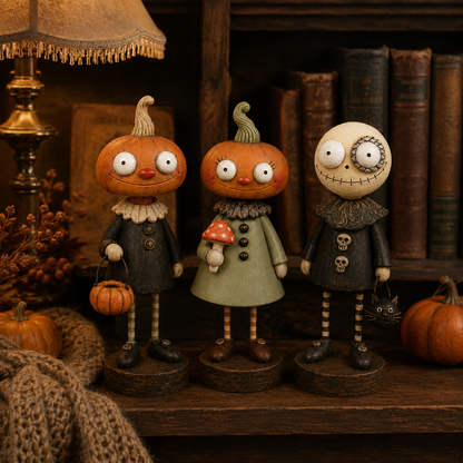 🎃👻 Primitive Pumpkin Friends – Vintage Halloween Figurines for Cozy Spooky Décor! 🕯️🧡