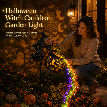 🧙‍♀️✨ Halloween Witch Cauldron Light – Spooky Garden Glow for a Magical Night 🎃🕯️