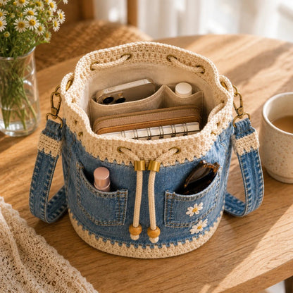 🔥HOT SALE 50% OFF✨👜Handmade Denim Crochet Bucket Bag