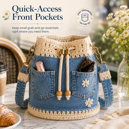 🔥HOT SALE 50% OFF✨👜Handmade Denim Crochet Bucket Bag