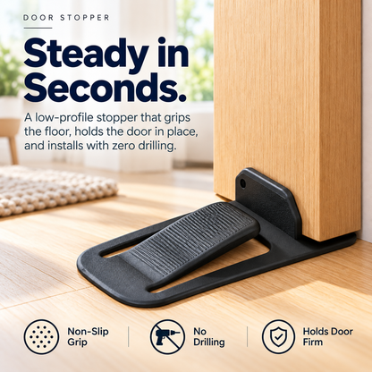 GripLock™ No-Drill Door Stopper — Low-Profile Repositionable Interior Door Holder