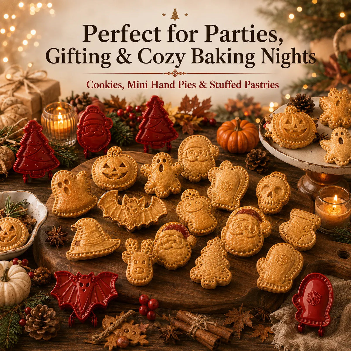 🎃🎄8-Piece Holiday Hand-Press Pastry Molds Cookie Pie Baking Tools🥧✨
