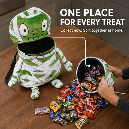 🧟🍬Hands-Free Musical Animated Mummy Children's Halloween Trick or Treat Bag with Wide-Open Mouth