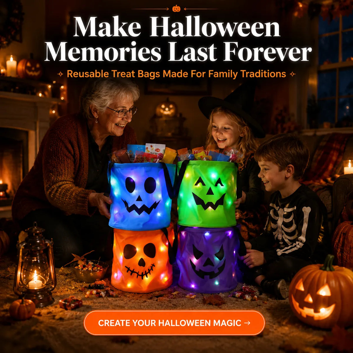 🔥Ready for Spooky Season – Reusable LED Halloween Treat Bags🎃