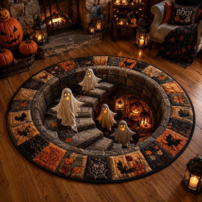 🔥HOT SALE 50% OFF -🔥 3D Haunted Staircase Round Rug – Spooky Halloween Optical Illusion 👻