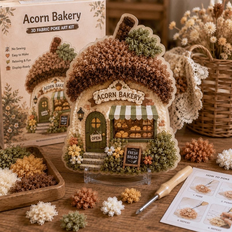 ⏰Last day Promotion 🔥-Whimsical Village 3D Fabric Poke Art Kit