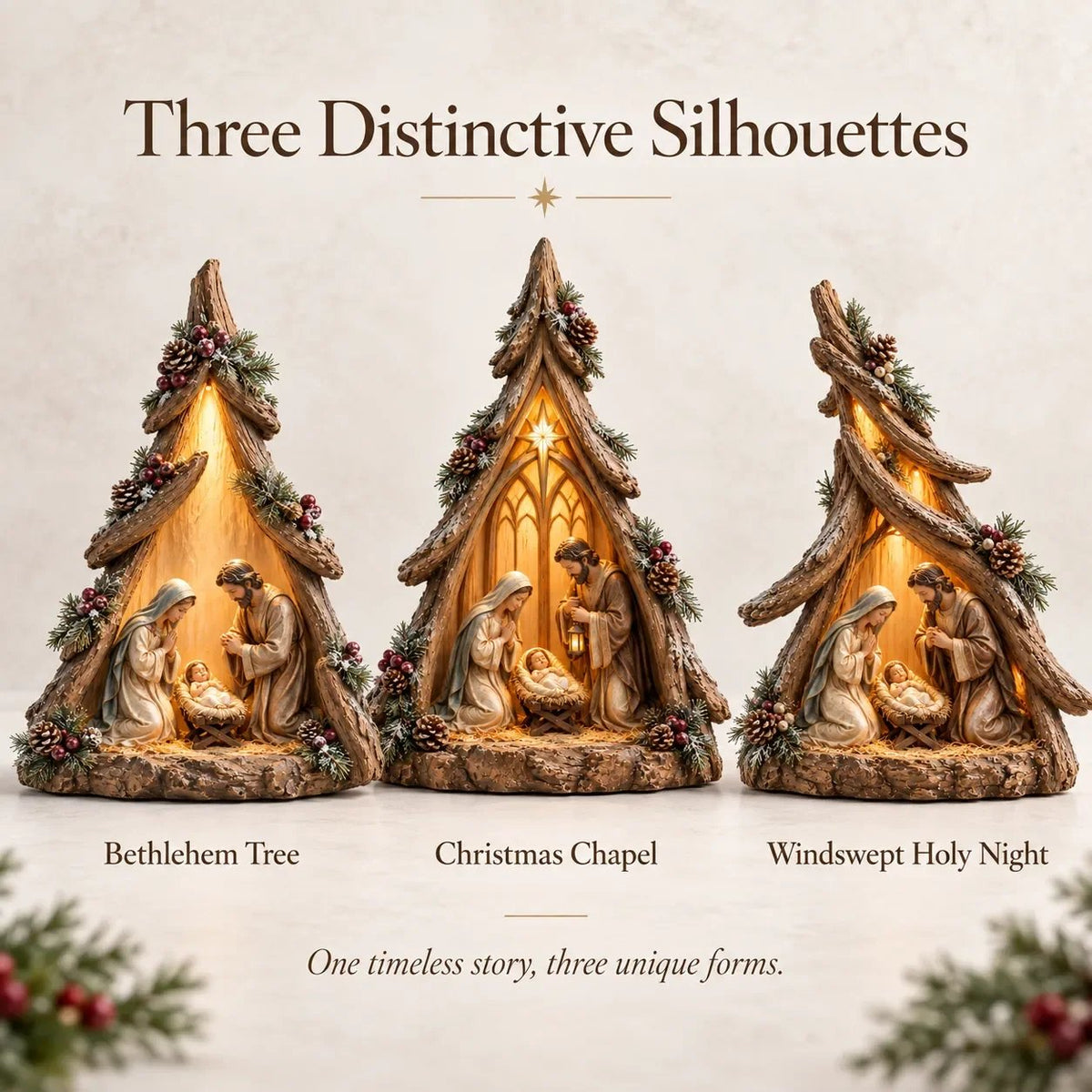 🎄✨ Old-World Lighted Nativity Trees – Warm Vintage Glow & Meaningful Christmas Décor ✝️🏡💛