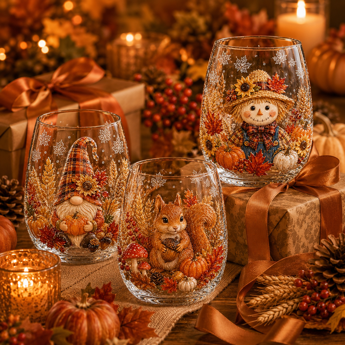 🔥 Last Day 50% OFF✨-🍂Autumn Harvest 3D Glass Cup Gift Set – 6 Festive Designs