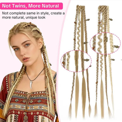 🌿🎨 Boho Beaded Clip-In Braids – Effortless Festival & Everyday Hair Transformation(✨2Pcs)