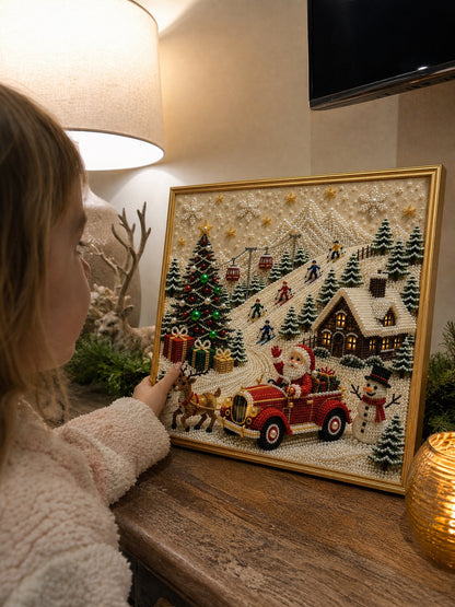 🎅 🎄 Premium 3D Pearl Christmas Wall Art Kit | Luxury Flocked Canvas with Scratch-Resistant Non-Fading Pearl Beads DIY Holiday Decor⛄️❄️