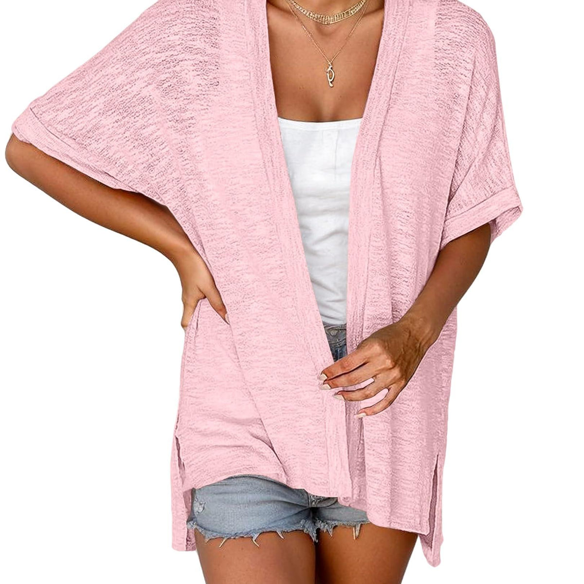 🔥Women's Lightweight Short Sleeve Knit Cardigan, Summer Beach Open Front Cover Up