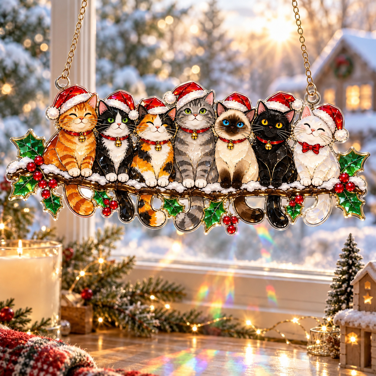 🎄✨ Whimsical Winter Suncatchers – 10 Shatterproof Stained-Glass Style Window Hangings! 🌟🏠
