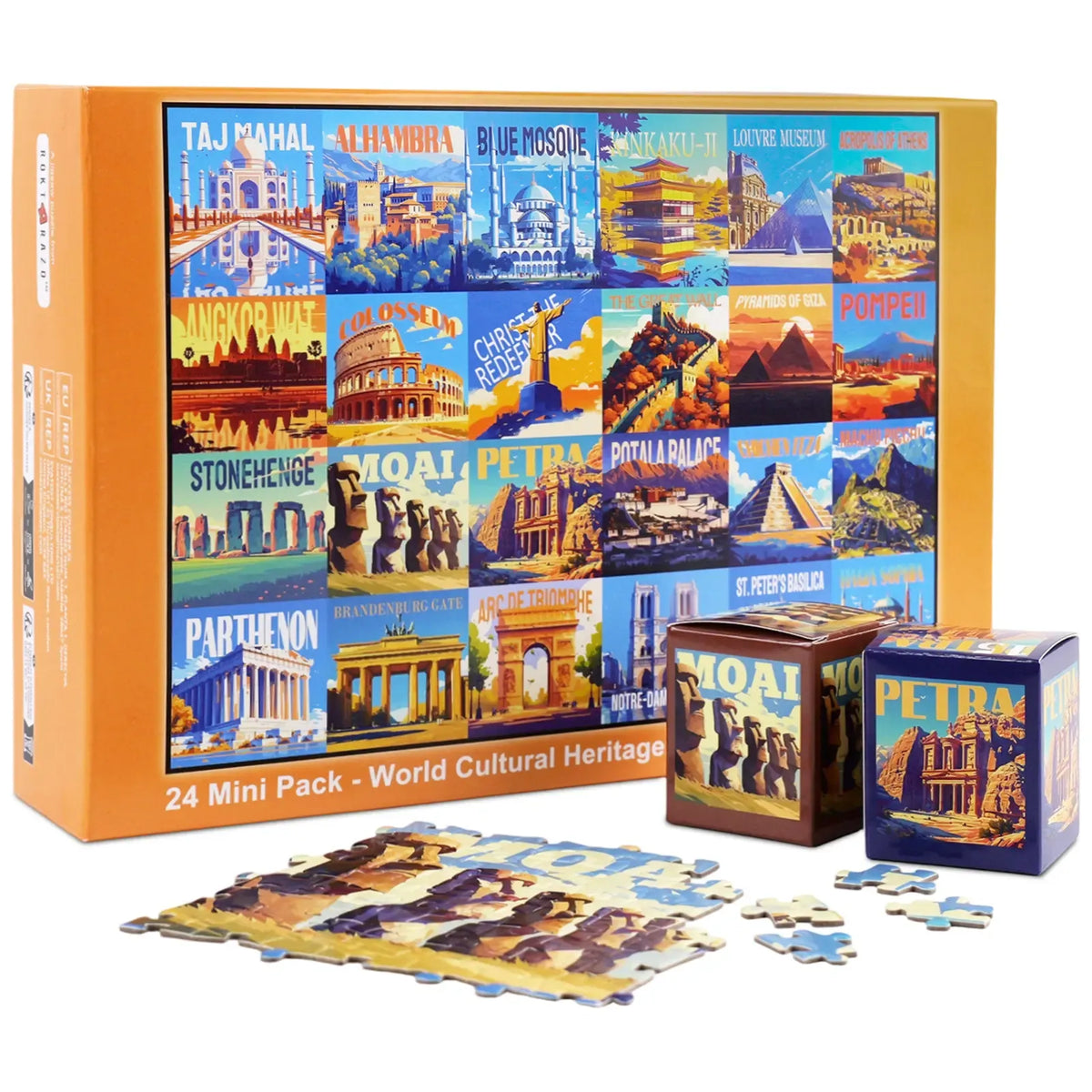 🧩✈️ Travel Series 24 Mini Pack – 1000-Piece Jigsaw Puzzles with 8 Stickers & 3 Travel Themes! 🌍🏞️✨