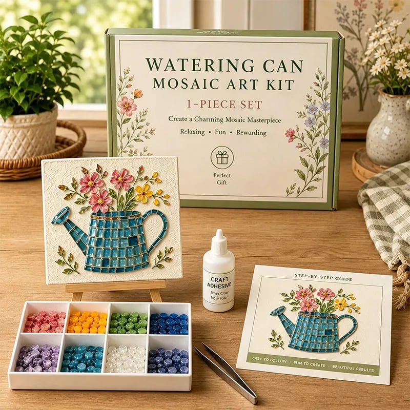 🔥 Last Day 49% OFF - 🌿 Watering Can Mosaic Art Kit | Beginner-Friendly Floral DIY Craft with Vibrant Mosaic Beads & Sturdy Display Base ✨