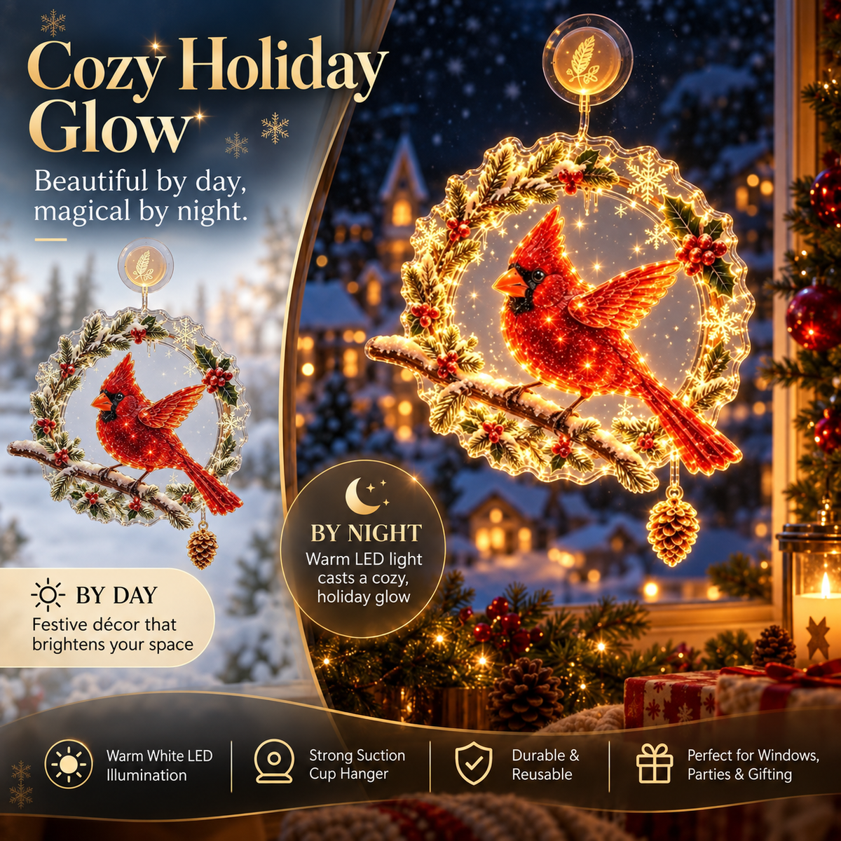 ⏳ Last Day 49% OFF – 🎄Lighted Christmas Window Decoration with Suction Cup | Warm LED Window Light with Double-Layer Design & Multiple Festive Styles ✨