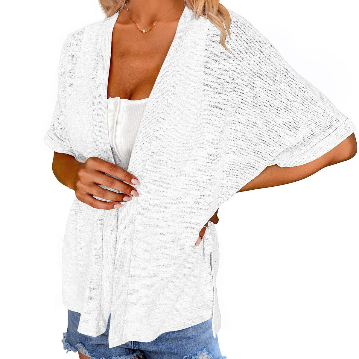 🔥Women's Lightweight Short Sleeve Knit Cardigan, Summer Beach Open Front Cover Up