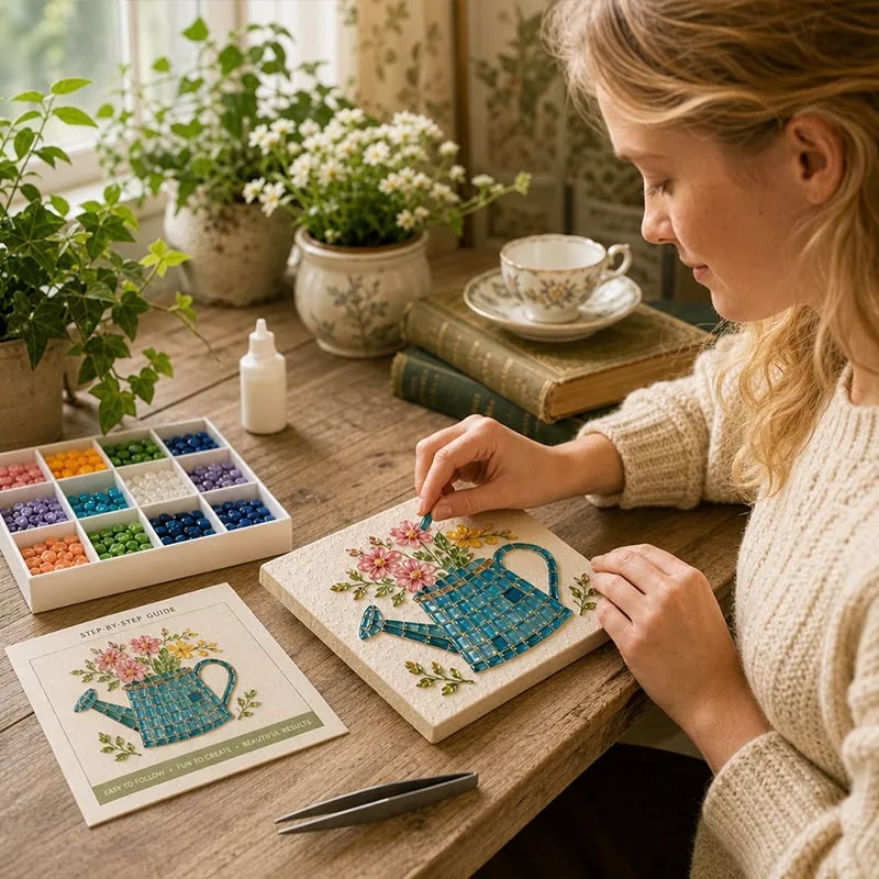 🔥 Last Day 49% OFF - 🌿 Watering Can Mosaic Art Kit | Beginner-Friendly Floral DIY Craft with Vibrant Mosaic Beads & Sturdy Display Base ✨
