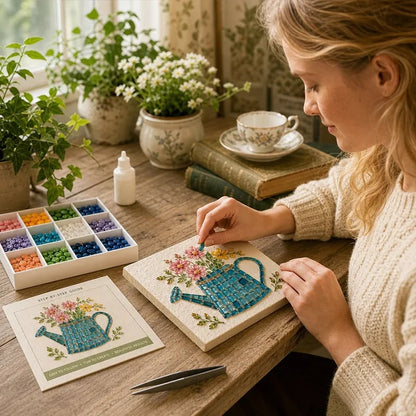 🔥 Last Day 49% OFF - 🌿 Watering Can Mosaic Art Kit | Beginner-Friendly Floral DIY Craft with Vibrant Mosaic Beads & Sturdy Display Base ✨