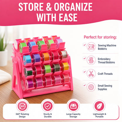 🔥 Last Day 49% OFF - 🧵 360° Rotating Bobbin Organizer – Holds 60 A-Size Bobbins