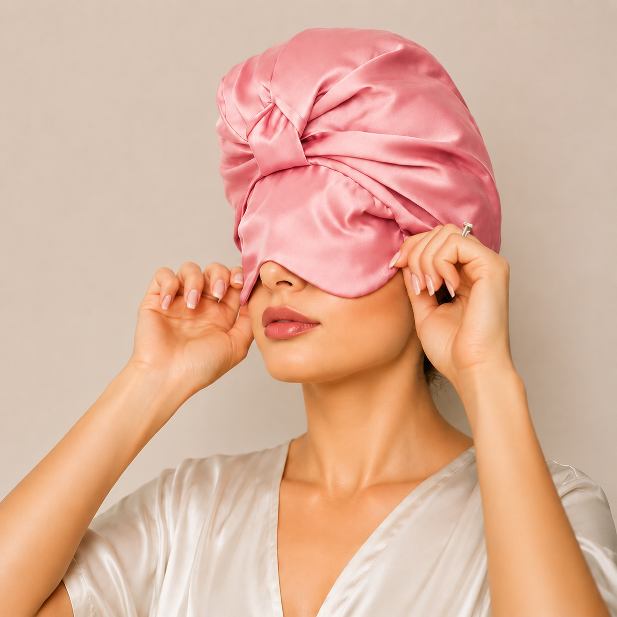 Silk Sleep Bonnet with Foldable Eye Mask – Anti-Frizz Hair & Light-Blocking Comfort