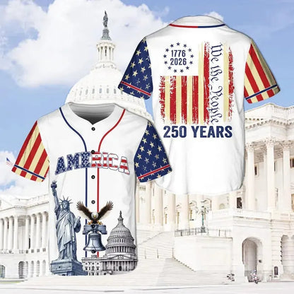 🦅 Patriotic USA All-Over Print Baseball Jersey — America 250th Semiquincentennial Edition (1776–2026) 🇺🇸