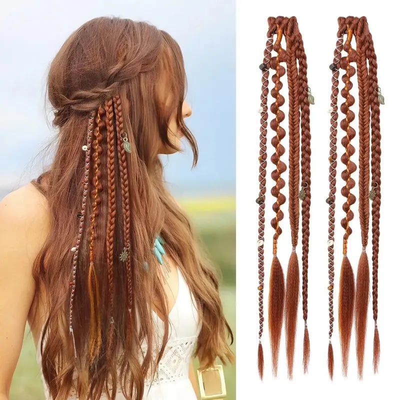 🌿🎨 Boho Beaded Clip-In Braids – Effortless Festival & Everyday Hair Transformation(✨2Pcs)