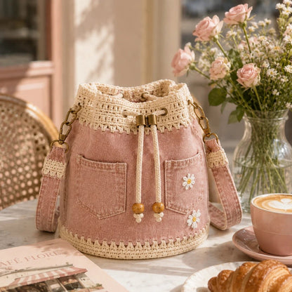 🔥HOT SALE 50% OFF✨👜Handmade Denim Crochet Bucket Bag
