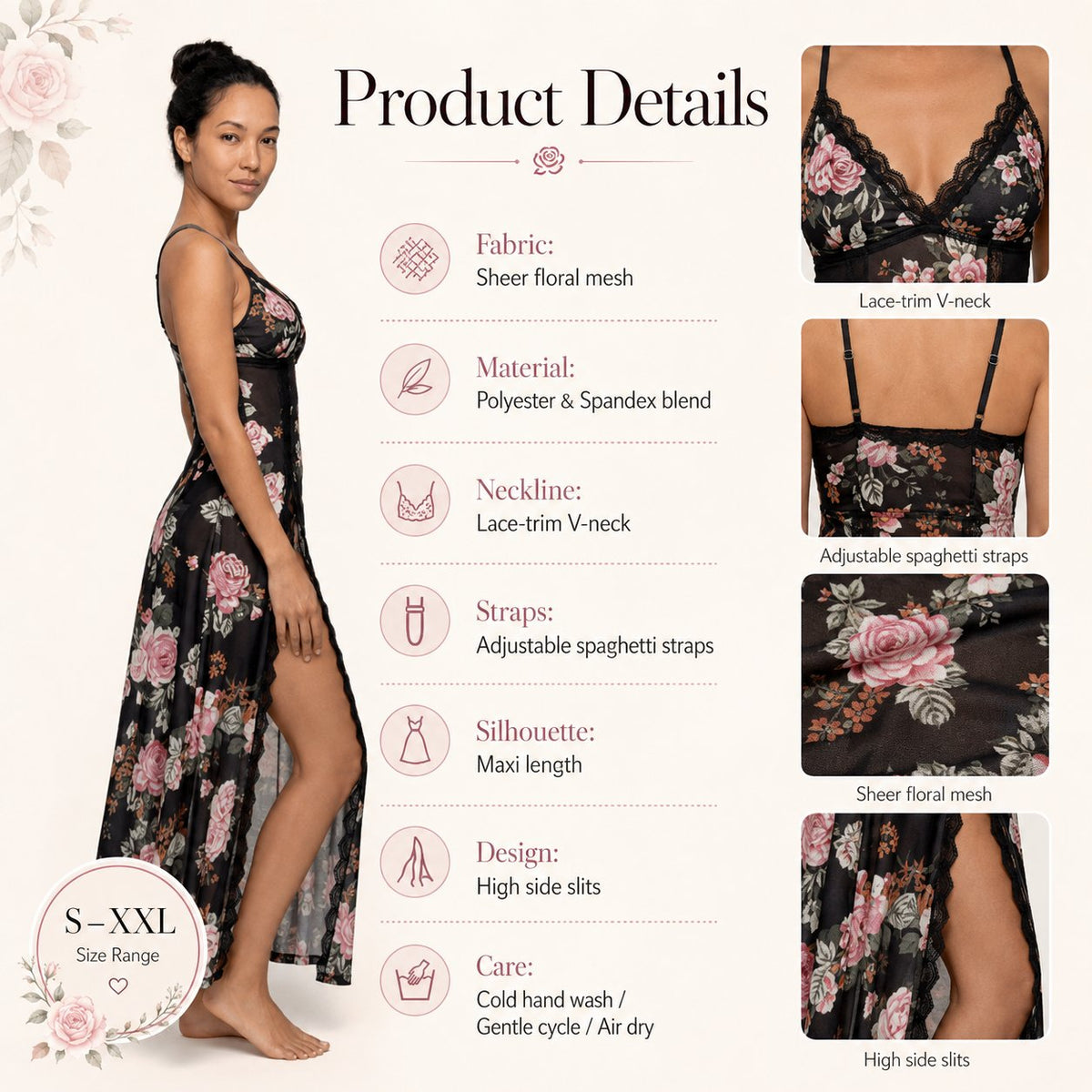 🌹✨ Sheer Floral Maxi Dress – Elegant, Flowy & Effortlessly Feminine 💃🌸