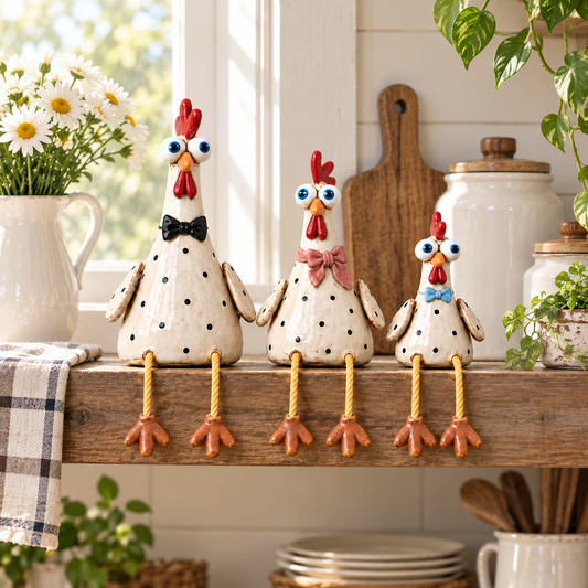 Rustic Chicken Family Figurine Collection - Cute Farmhouse Chicken Decor