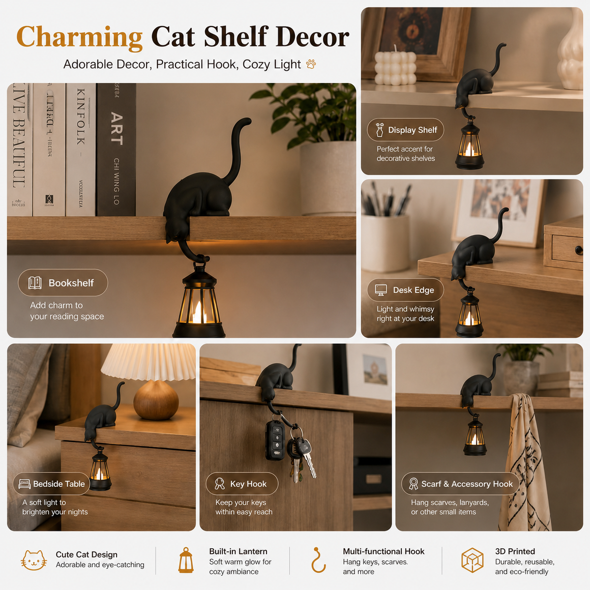 🐈‍⬛✨ Cute Cat Hook Shelf Decor – Adorable, Functional & Space-Saving! 🏠💡