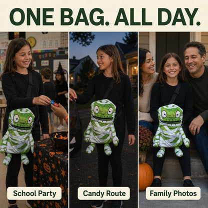 🧟🍬Hands-Free Musical Animated Mummy Children's Halloween Trick or Treat Bag with Wide-Open Mouth