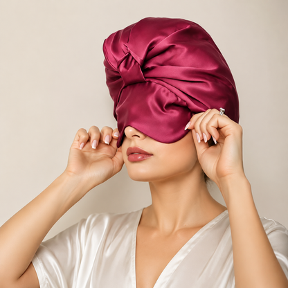 Silk Sleep Bonnet with Foldable Eye Mask – Anti-Frizz Hair & Light-Blocking Comfort