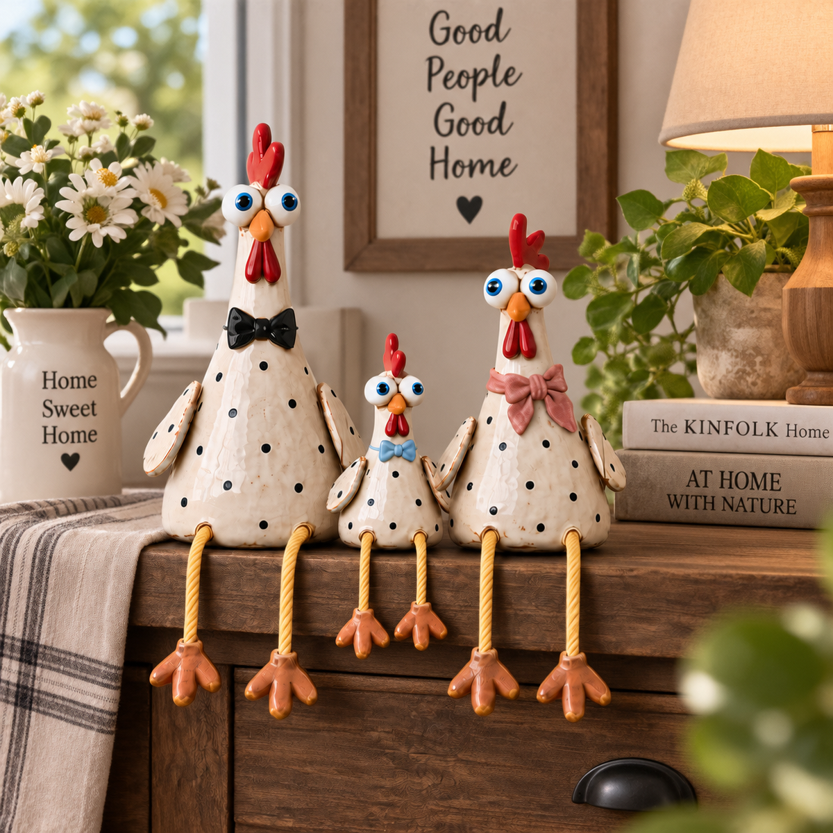 Rustic Chicken Family Figurine Collection - Cute Farmhouse Chicken Decor