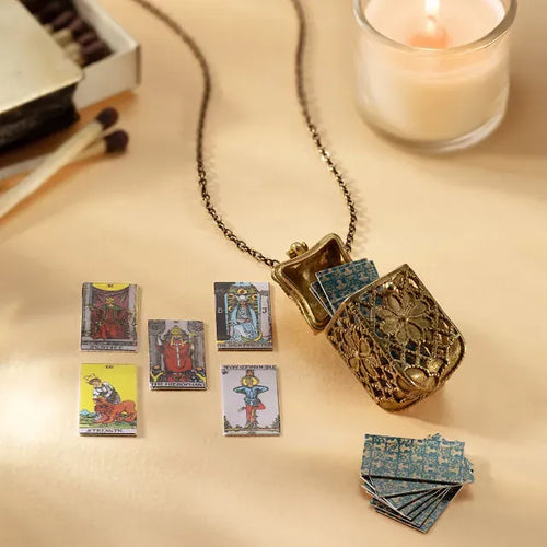 🔮✨ Tiny Tarot Deck Necklace – Wear Your Luck & Mystical Charm Anywhere! 🖤🌙