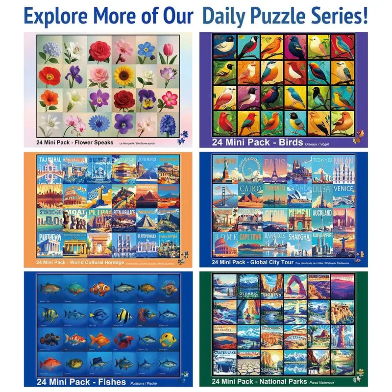 🧩✈️ Travel Series 24 Mini Pack – 1000-Piece Jigsaw Puzzles with 8 Stickers & 3 Travel Themes! 🌍🏞️✨