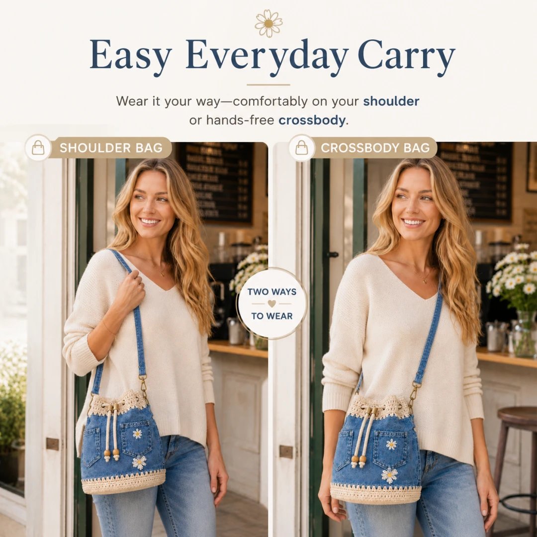 🔥HOT SALE 50% OFF✨👜Handmade Denim Crochet Bucket Bag