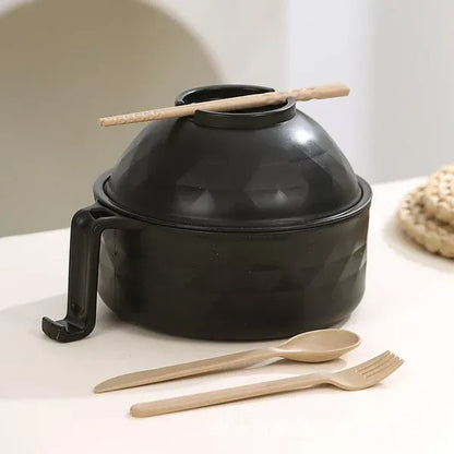 🔥 5-Piece Wheat Straw Ramen Bowl Draining Design Microwave Safe Noodle Cooke with Chopsticks🍜