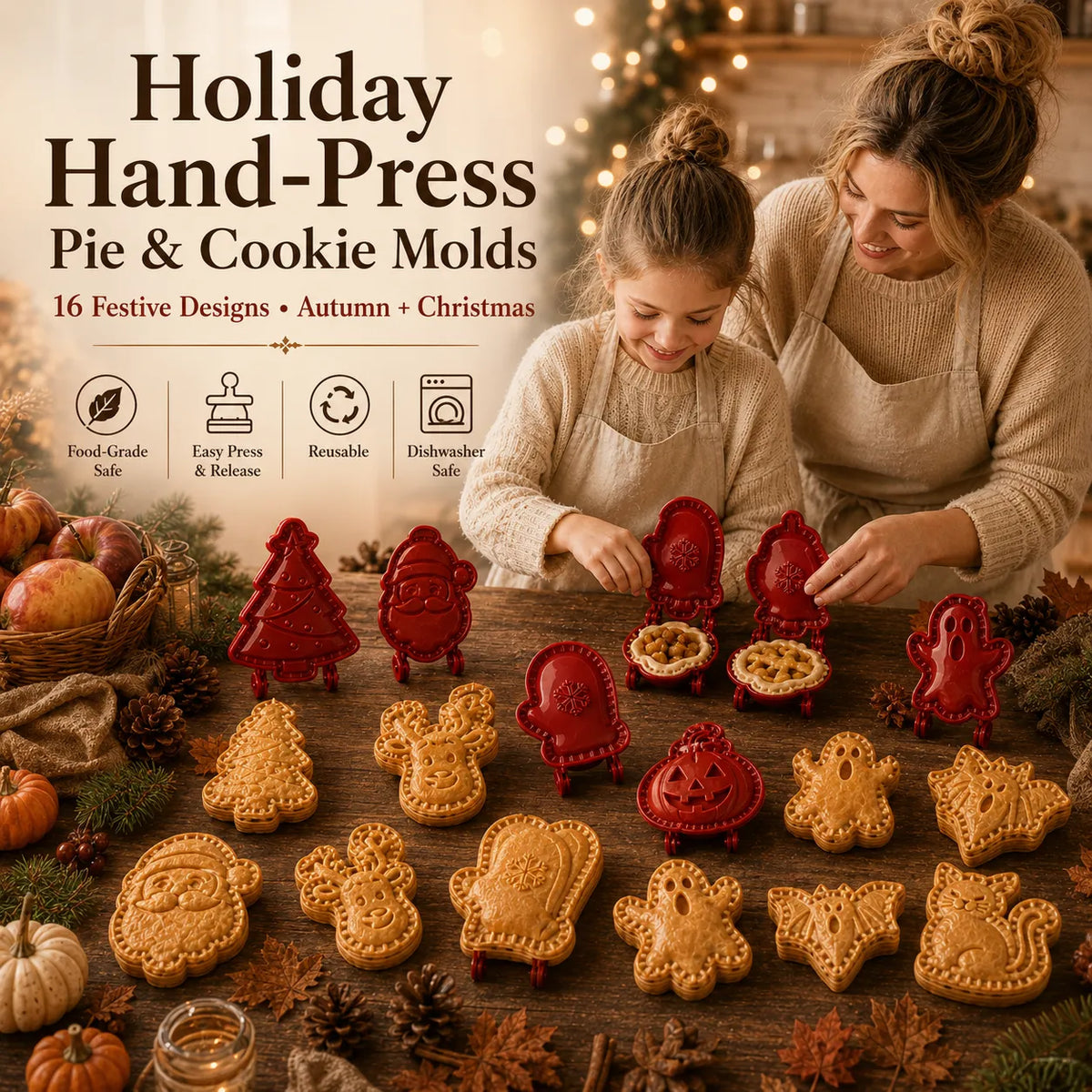 🎃🎄8-Piece Holiday Hand-Press Pastry Molds Cookie Pie Baking Tools🥧✨