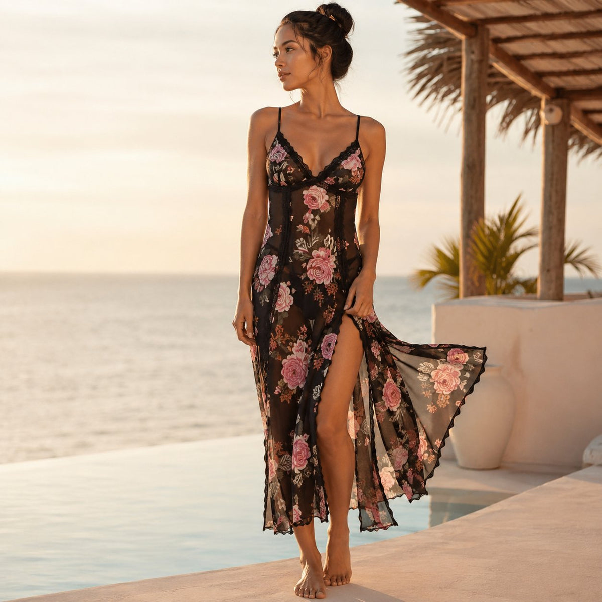 🌹✨ Sheer Floral Maxi Dress – Elegant, Flowy & Effortlessly Feminine 💃🌸