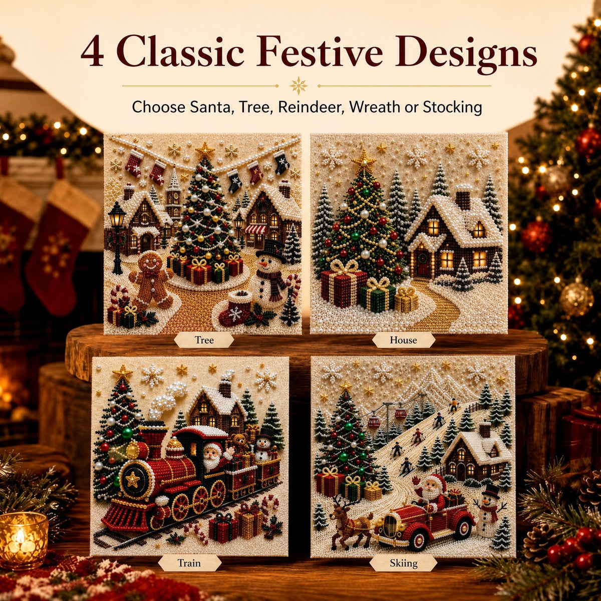 🎅 🎄 Premium 3D Pearl Christmas Wall Art Kit | Luxury Flocked Canvas with Scratch-Resistant Non-Fading Pearl Beads DIY Holiday Decor⛄️❄️
