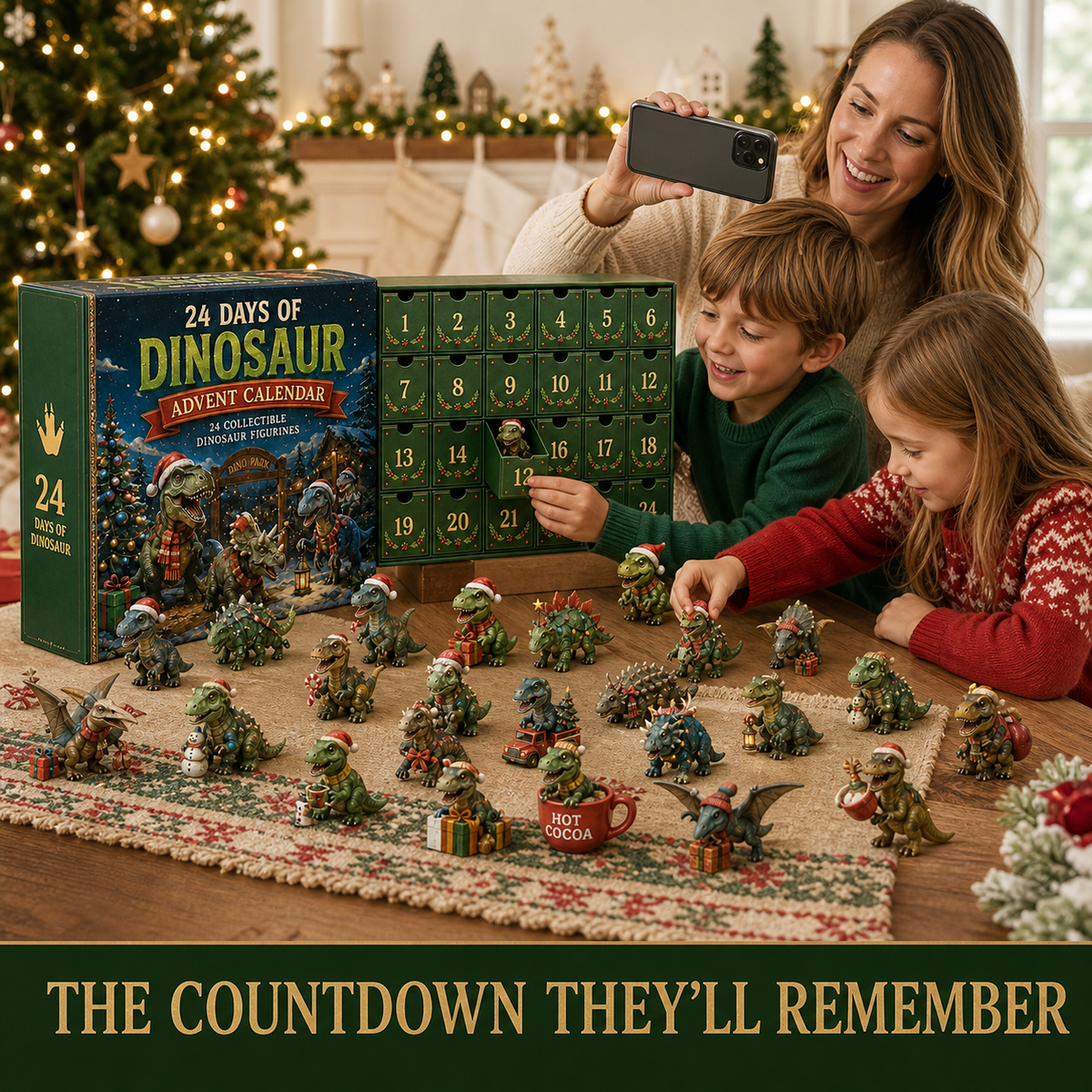 🦖24 Days of Dinosaur Christmas Advent Calendar – 24 Collectible Dino Figurines Holiday Surprises