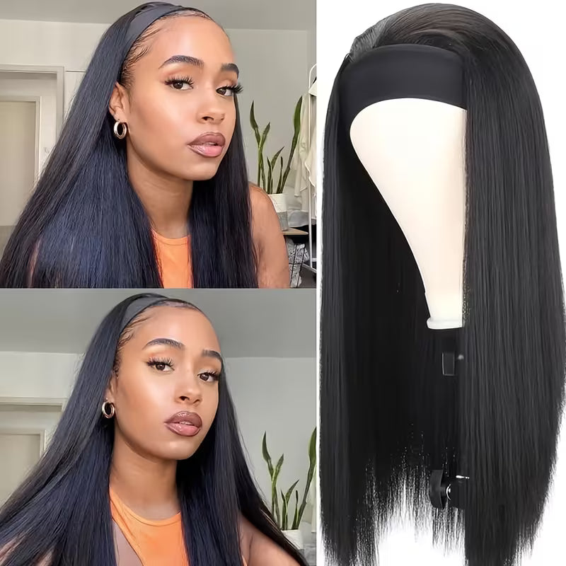 Ice Silk Headband Wig-100% Human Hair, Real Look
