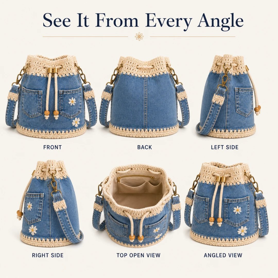 🔥HOT SALE 50% OFF✨👜Handmade Denim Crochet Bucket Bag