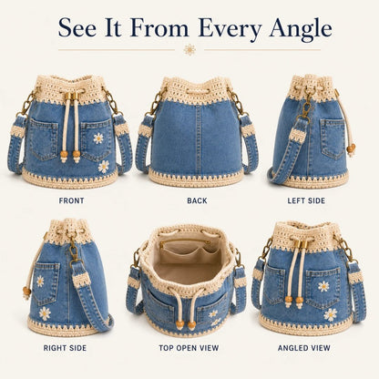 🔥HOT SALE 50% OFF✨👜Handmade Denim Crochet Bucket Bag