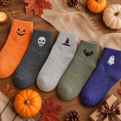 🔥LAST DAY 50% OFF -🎃 Viral Halloween Embroidered Crew Socks – Cute Spooky Knit Socks | 100% Cotton✨