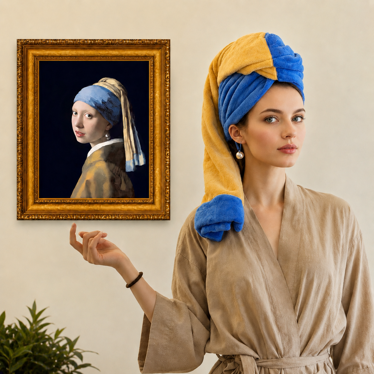 Pearl Strap Hair Towel Wrap – Art-Inspired, Fast-Drying Comfort